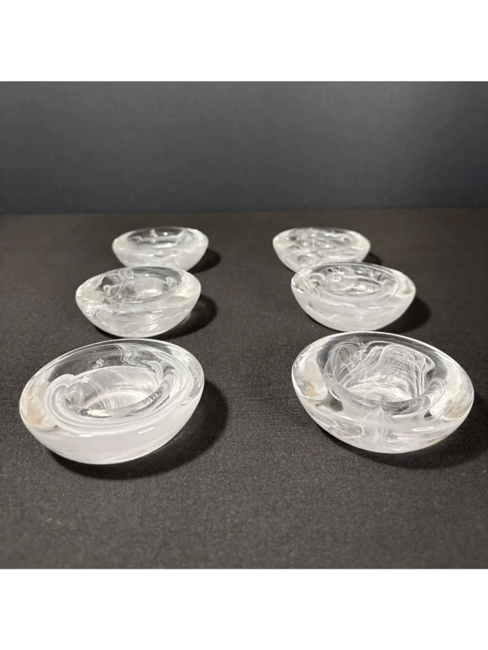 Set Of 6 Swirl Votive Candle Holders Clear Glass Decorative Round Bowls Tealight